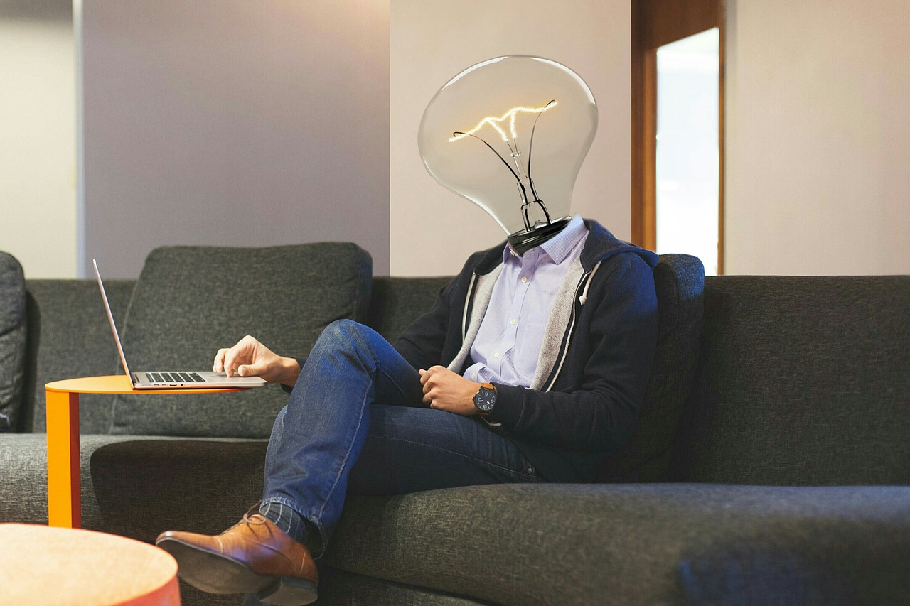 lightbulb, workplace, laptop